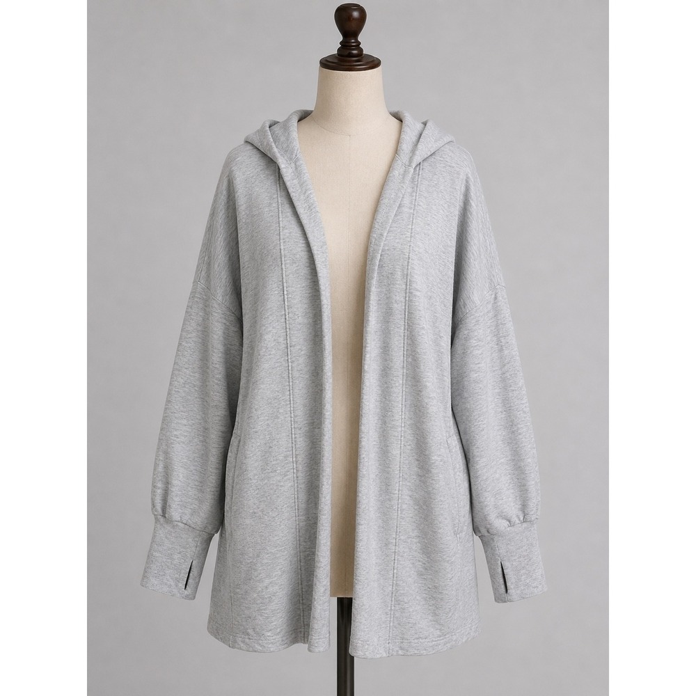 Athleta Pranayama Hooded Wrap Jacket Heather Grey Open Front Thumbhole XS 600256